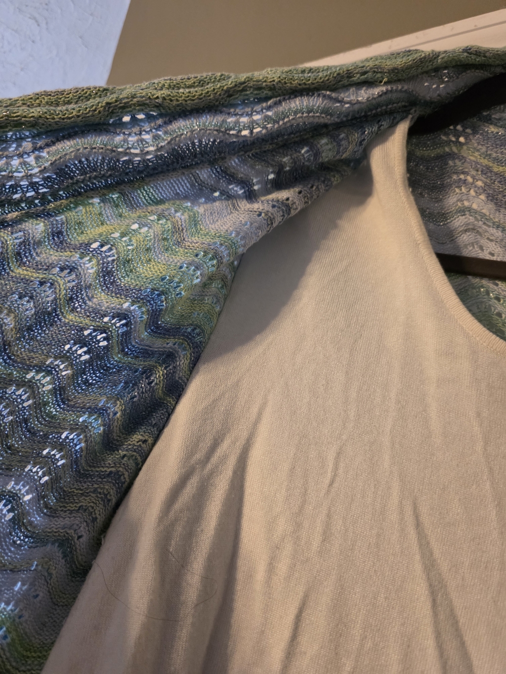 Alfred Dunner Pastel Blue & Green Wave Knit Open Cardigan - Picture 3 of 4